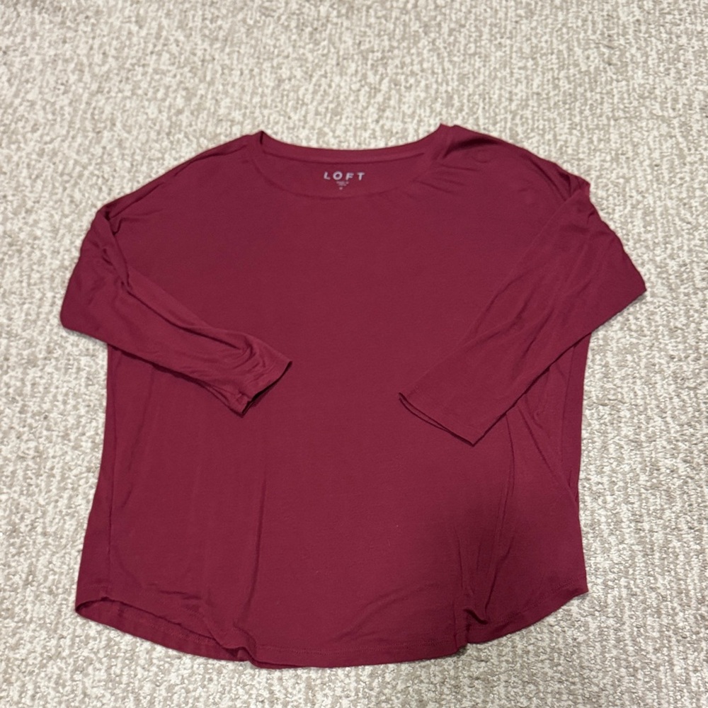 LOFT Rich Maroon 3/4 Sleeve Top
